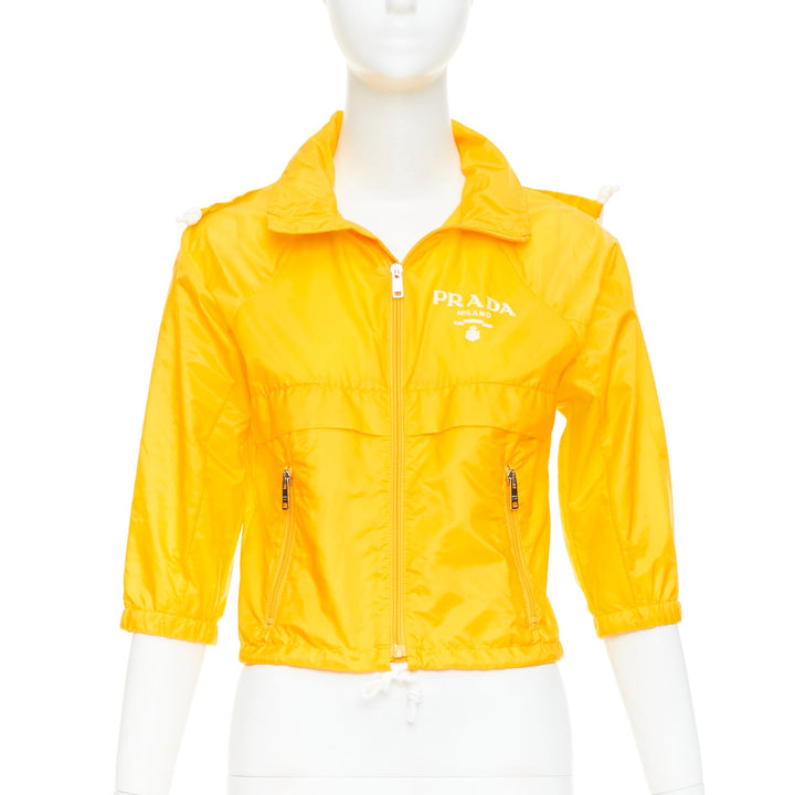 PRADA 2021 Re-nylon citron yellow white logo cropped jacket windbreaker IT38 XS