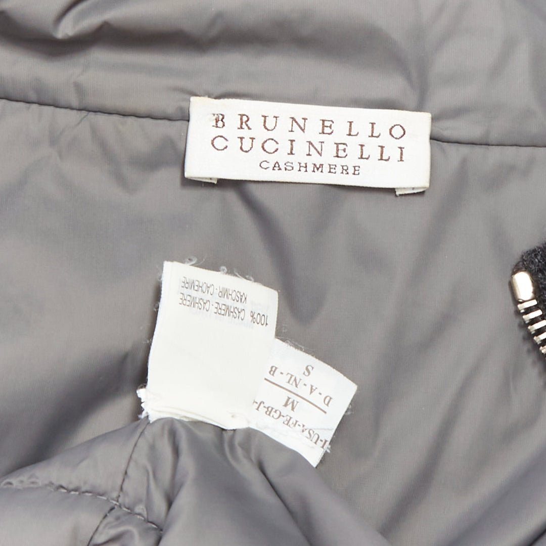 BRUNELLO CUCINELLI Cashmere dark grey sequin padded crop cardigan M