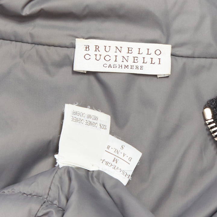 BRUNELLO CUCINELLI Cashmere dark grey sequin padded crop cardigan M