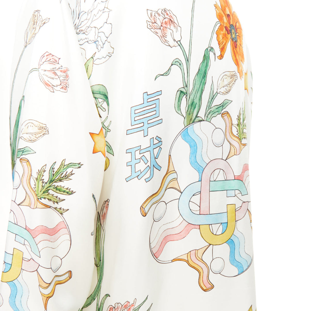 CASABLANCA 2022 Ping Pong Fleurie Jour wavy trim silk printed shirt top XXL