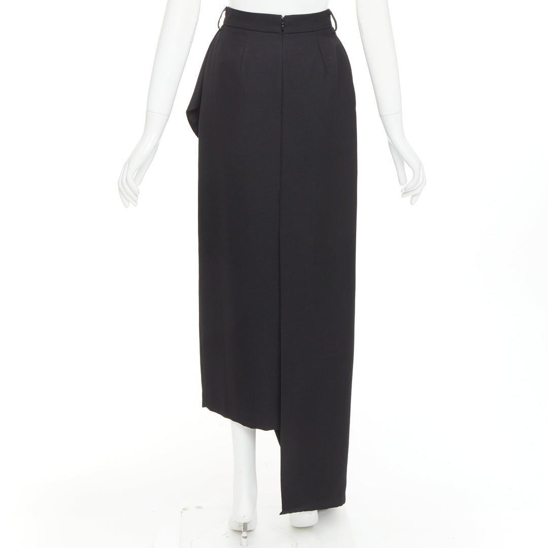ALEXANDRE VAUTHIER COUTURE black wool asymmetric cascade ruffle split skirt