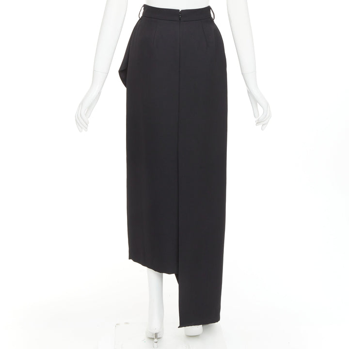 ALEXANDRE VAUTHIER COUTURE black wool asymmetric cascade ruffle split skirt