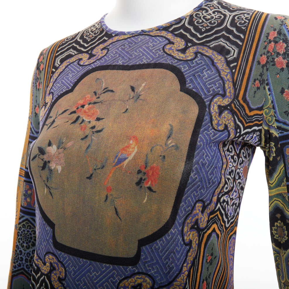 VIVIENNE TAM purple Dynasty chinoiserie dragon birds print long sleeve top