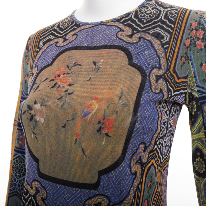 VIVIENNE TAM purple Dynasty chinoiserie dragon birds print long sleeve top