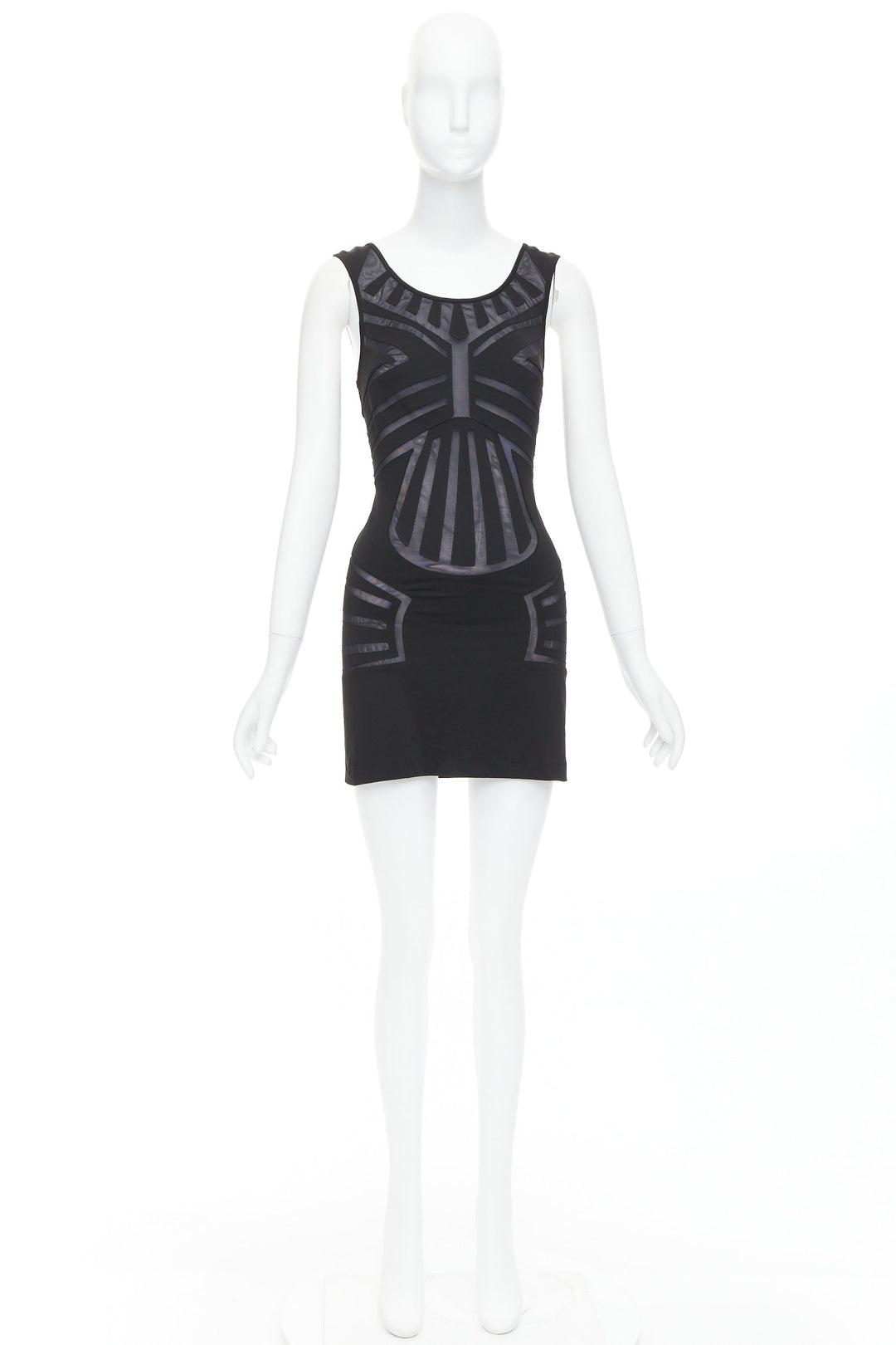 LA PERLA Dune black body contour sheer panels fitted mini dress IT40 S