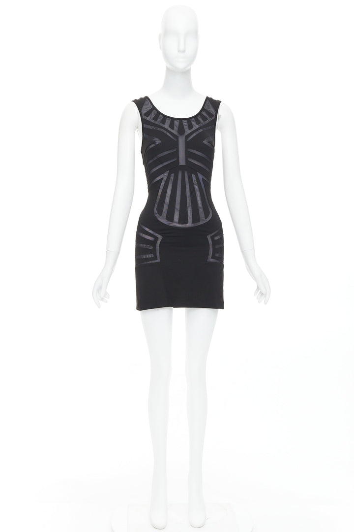 LA PERLA Dune black body contour sheer panels fitted mini dress IT40 S
