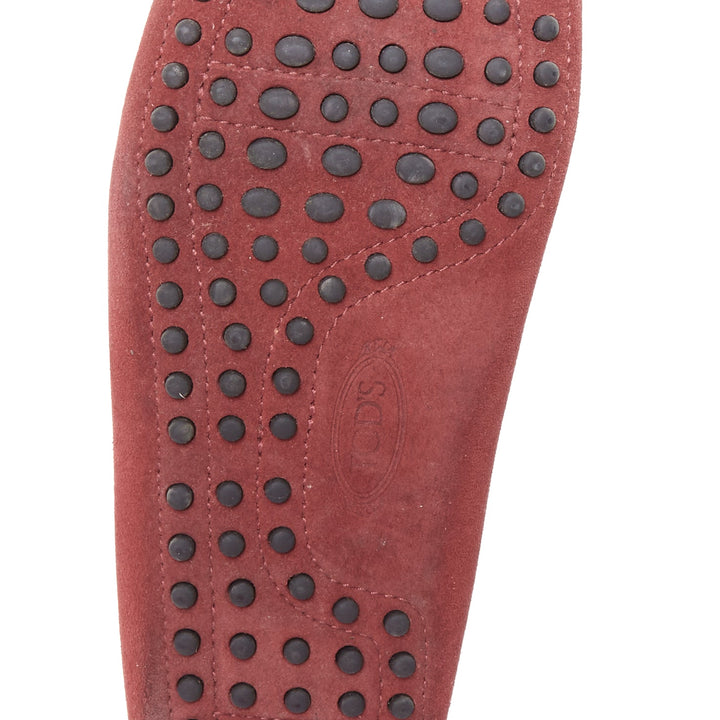 TOD'S Gommino red suede leather dot sole driving loafers UK7 EU41