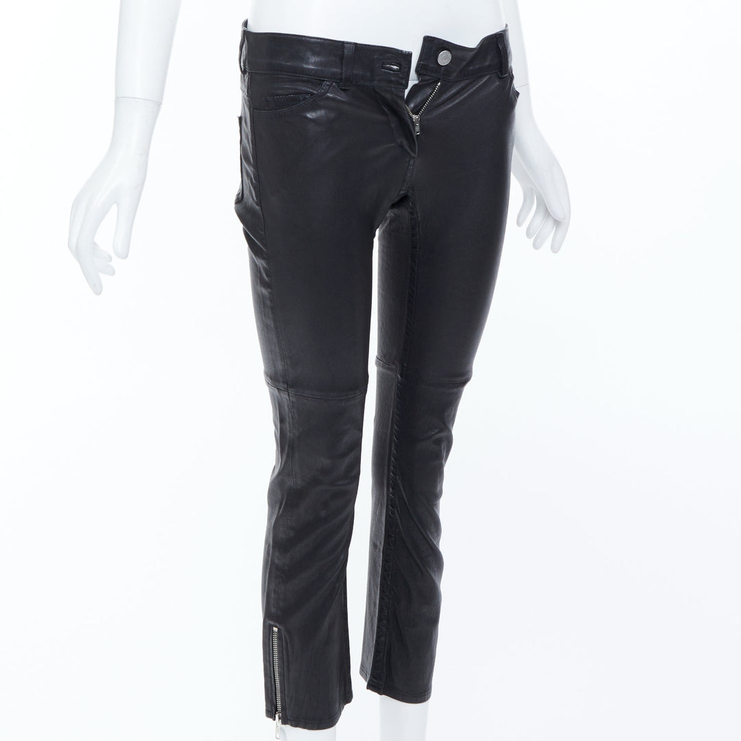 ISABEL MARANT black lambskin leather mid rise ankle zip skinny pants Sz1 XS