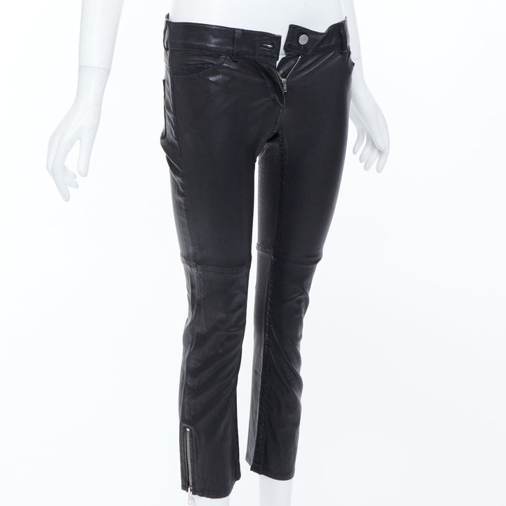 ISABEL MARANT black lambskin leather mid rise ankle zip skinny pants Sz1 XS