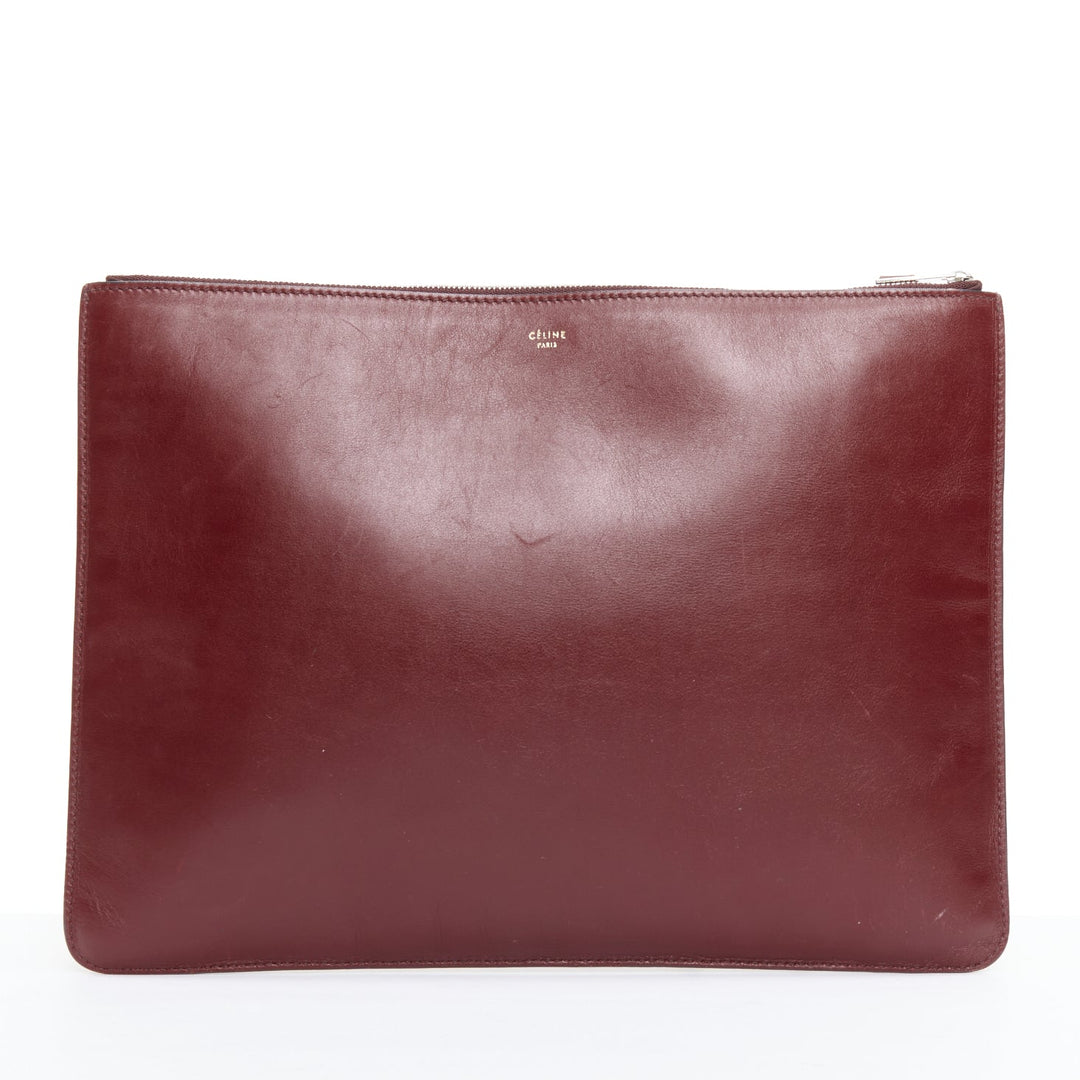 OLD CELINE Phoebe Philo Portfolio burgundy silver metal trim zip clutch