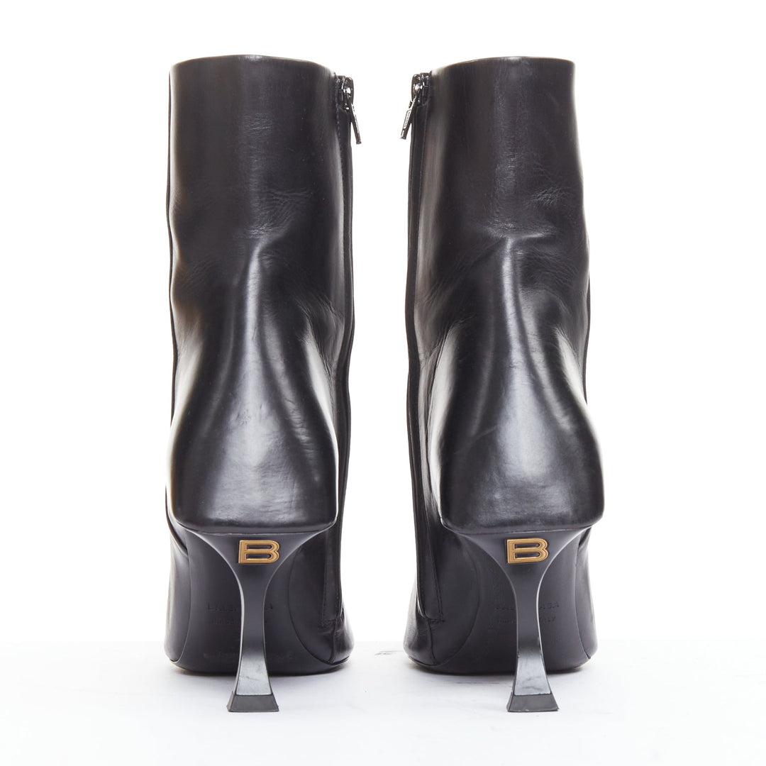 BALENCIAGA Hourglass black leather sculptural curved heel point ankle boots EU37