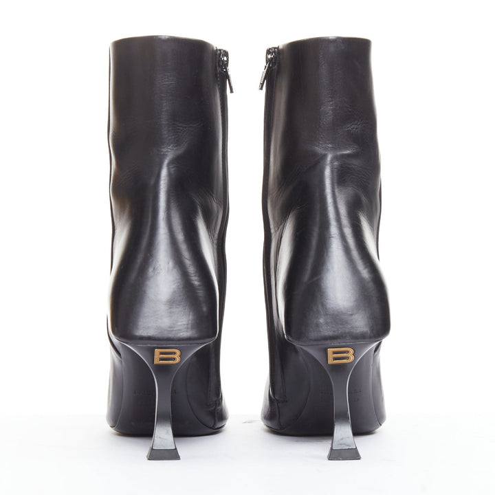 BALENCIAGA Hourglass black leather sculptural curved heel point ankle boots EU37