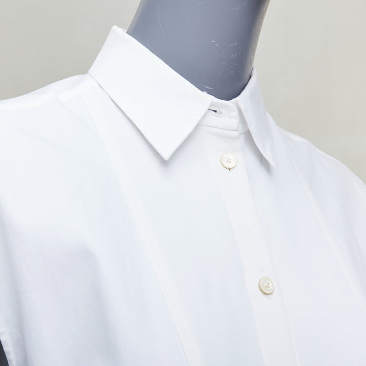 BALENCIAGA white mixed fabric drape cap sleeves collared shirt FR36 S