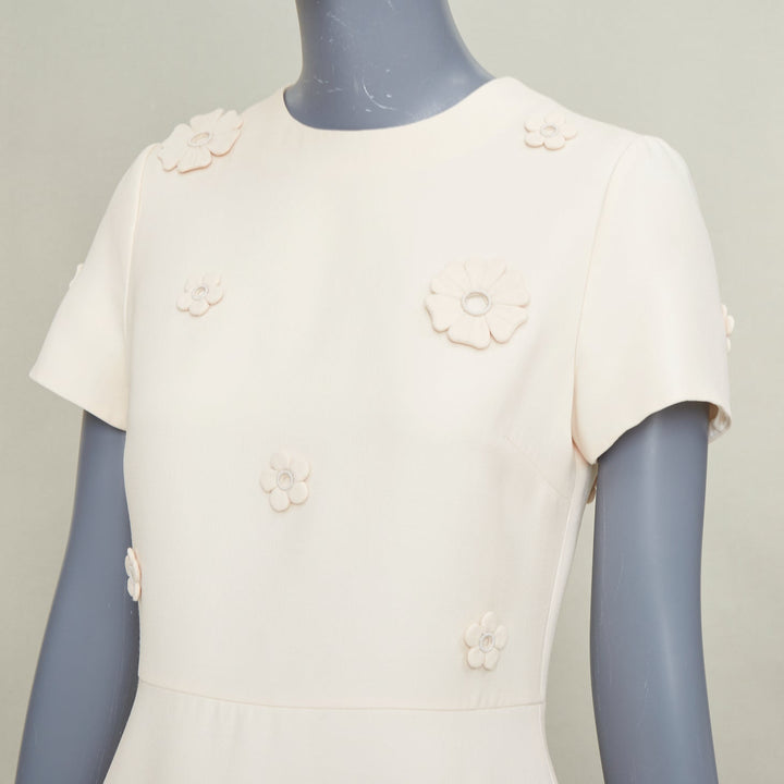 VALENTINO 2017 Bridal Crepe Couture ivory floral applique cocktail dress IT40 S