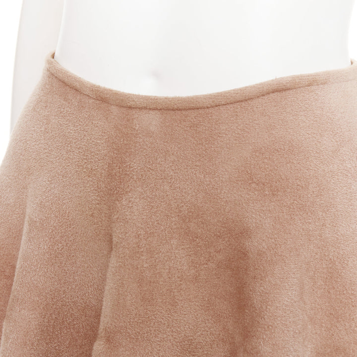 ALAIA nude beige wool velour laser cut hem flared skater skirt FR38 M