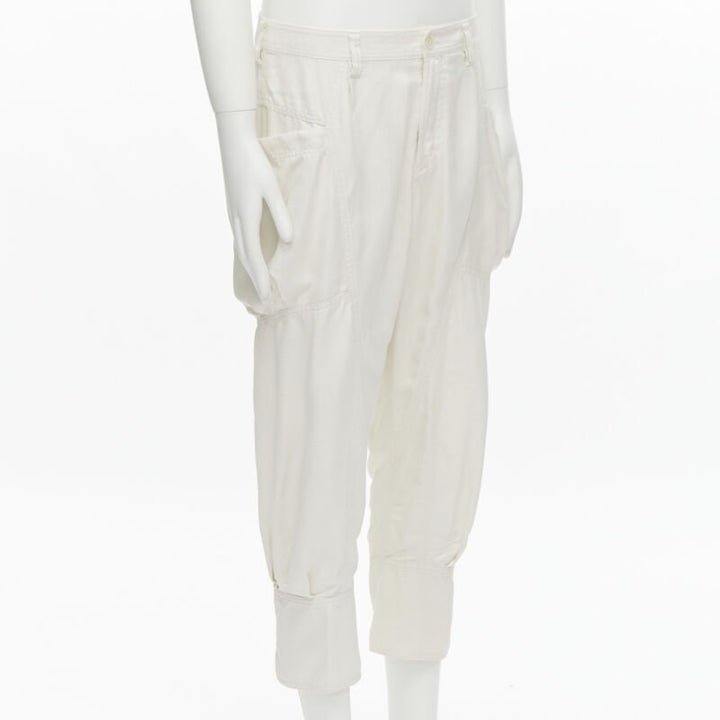 ISSEY MIYAKE white polyester cargo pocket dropped crotch parachute pants JP4 L