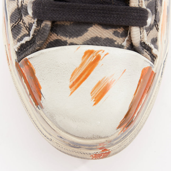 R13 Kurt beige grey leopard print orange paint effect platform high sneaker EU38