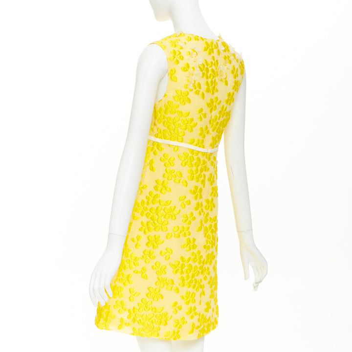 GIAMBATTISTA VALLI silk floral cloque white bead petal mini bow dress IT42 M