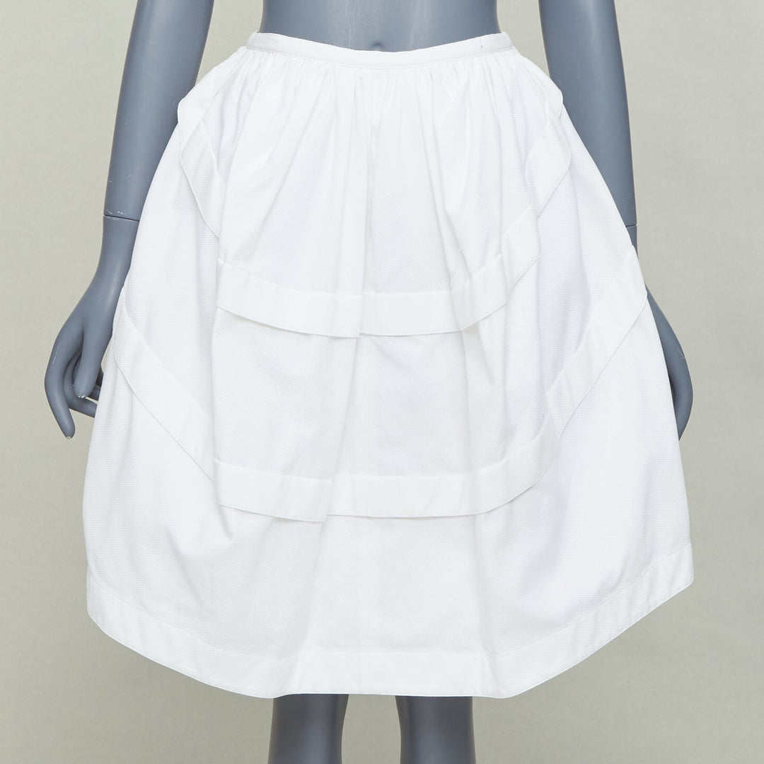ALAIA ivory cotton waffle panelled tulip bubble knee length skirt FR40 L