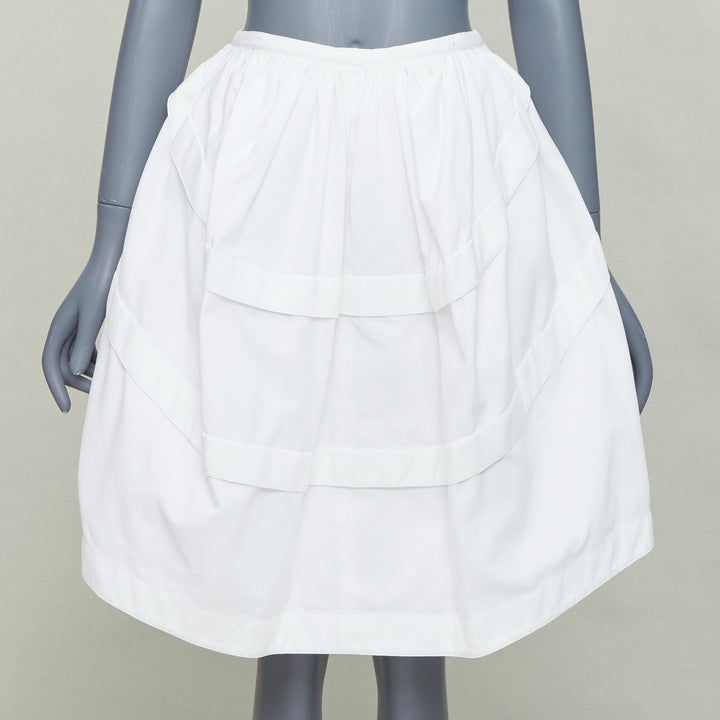 ALAIA ivory cotton waffle panelled tulip bubble knee length skirt FR40 L