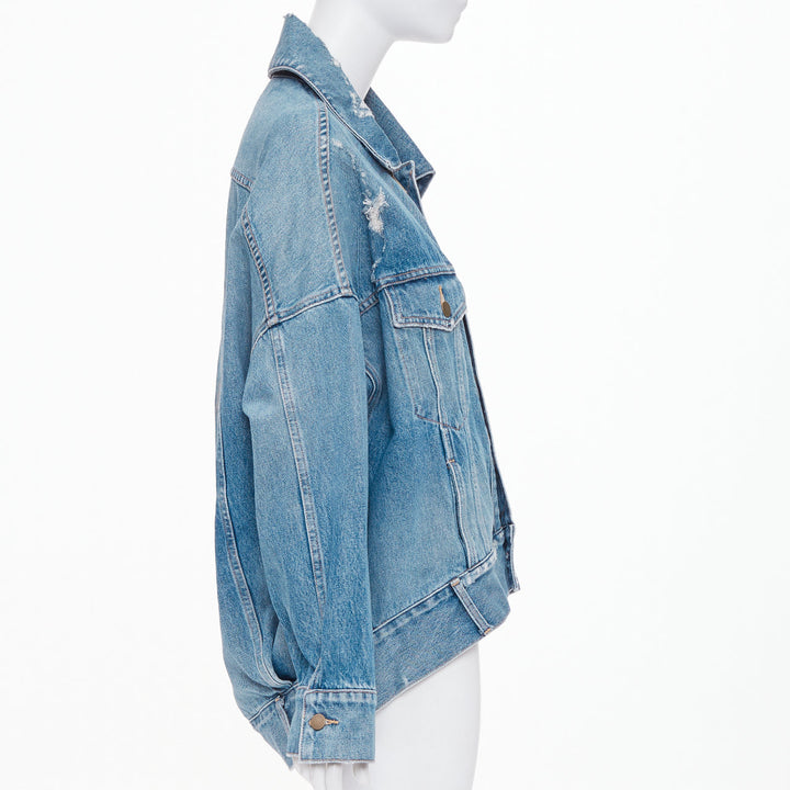 MONSE 2019 DISNEY Pluto light wash distressed denim cocoon jacket XS