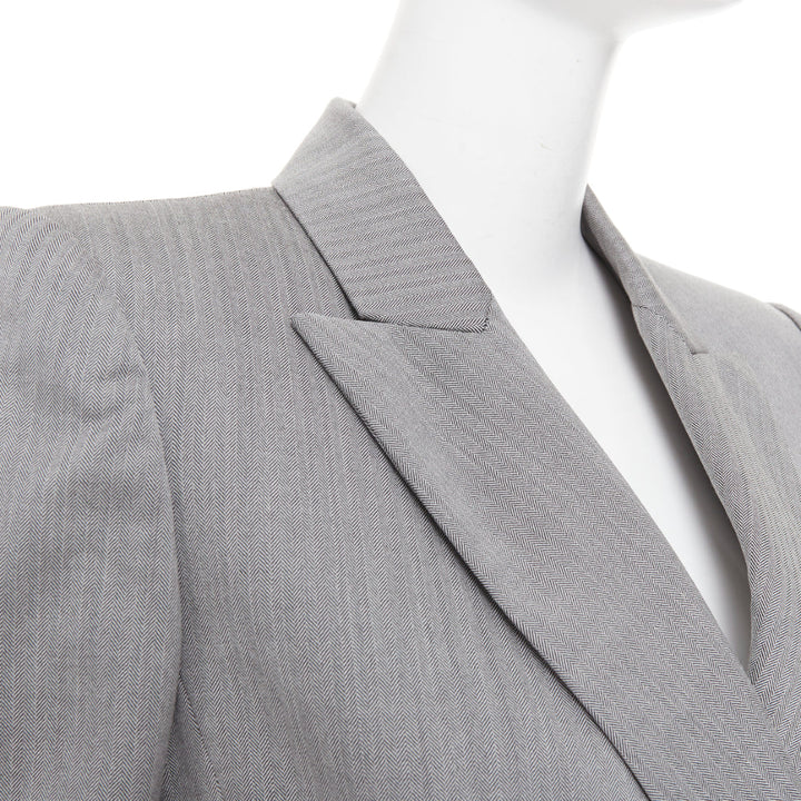 ALEXANDER MCQUEEN 2019 grey wool fuchsia pink lined peplum blazer jacket IT42 M