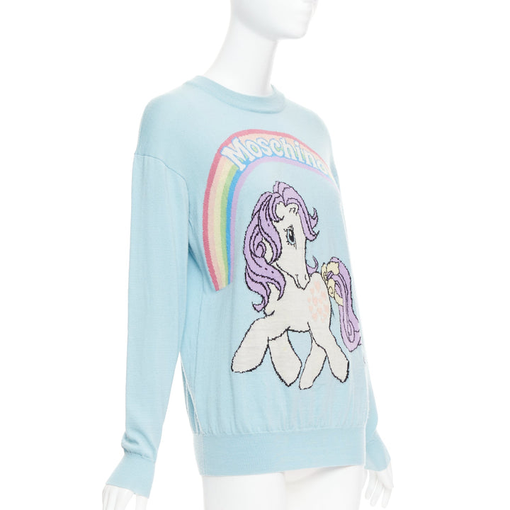 MOSCHINO Jeremy Scott My Little Pony blue logo rainbow sweater S