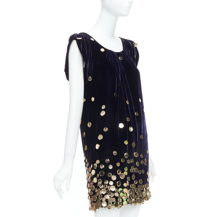 DIANE VON FURSTENBERG purple velour gold pailette sheath dress US2 S