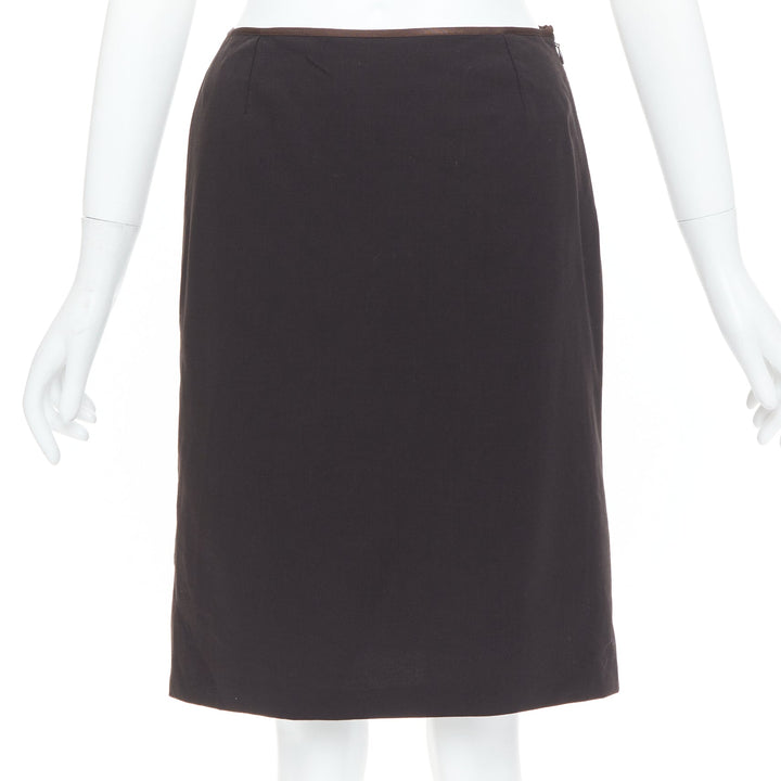 FENDI Vintage brown minimalist mid rise straight knee pencil skirt IT38 XS