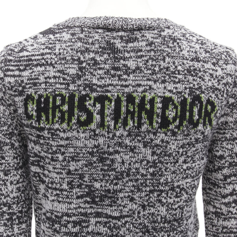 CHRISTIAN DIOR 100% cashmere melange grey dragon illustration sweater FR34 XS