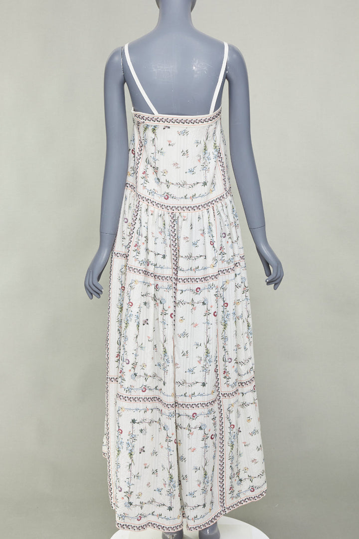 VILSHENKO 2019 white multi floral panel embroidery silk linen maxi dress UK8 S