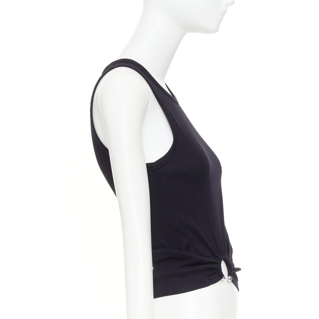 PACO RABANNE black silver piercing ring detail gathered ribbed tank top IT38 XS