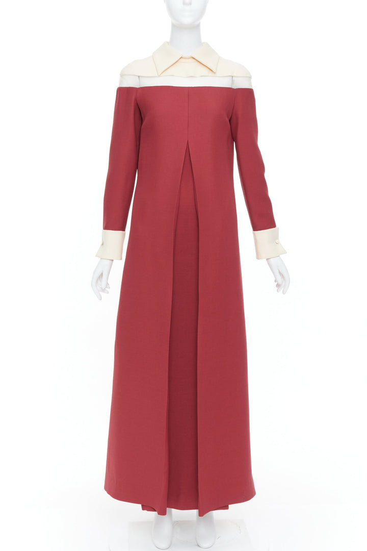 VALENTINO 2013 Runway red beige colorblock sheer chest panel maxi dress IT40 S