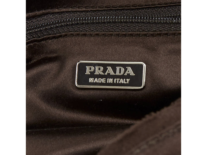 PRADA Vintage brown satin leather beads embroidered top handle bag