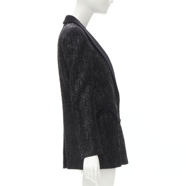 BLAZE MILANO Midnight Smoking metallic black lurex chenille velvet blazer US0 XS