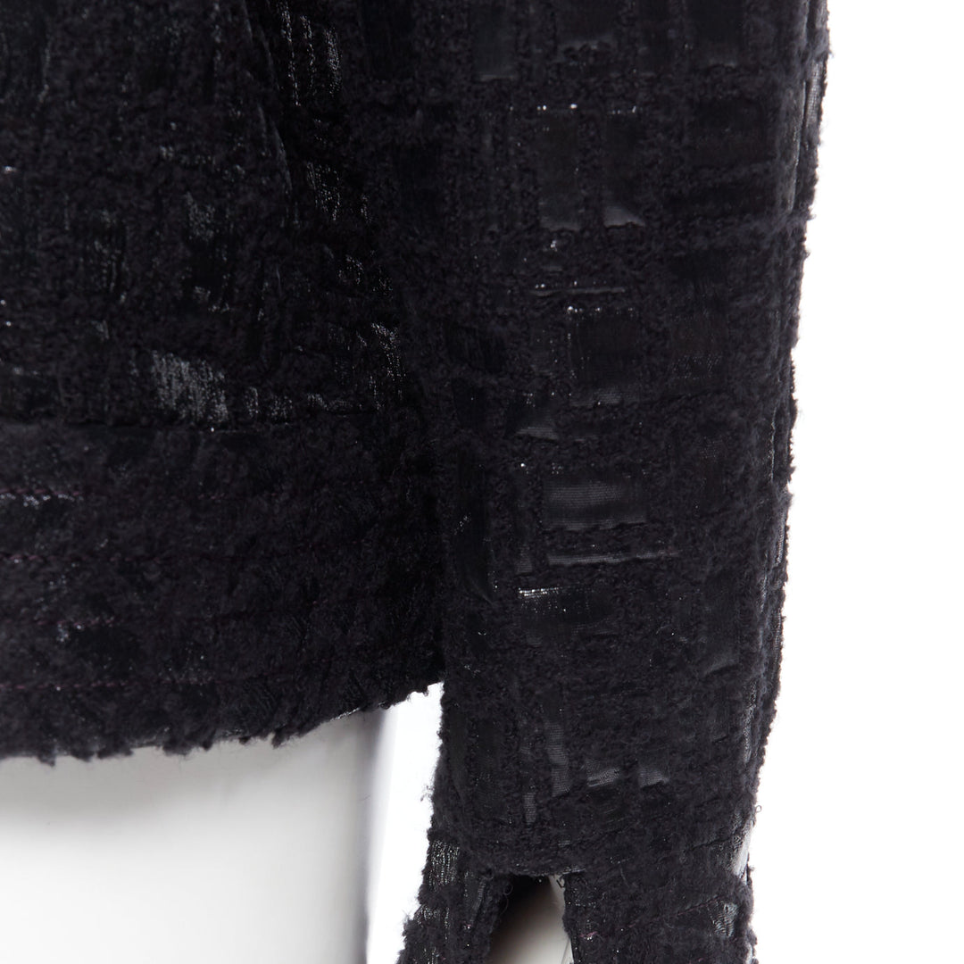 runway CHANEL 13A cyber tweed bomber sleeve double breasted black jacket FR36