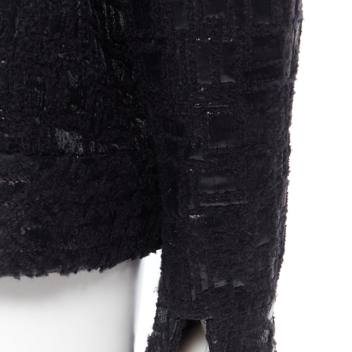 runway CHANEL 13A cyber tweed bomber sleeve double breasted black jacket FR36