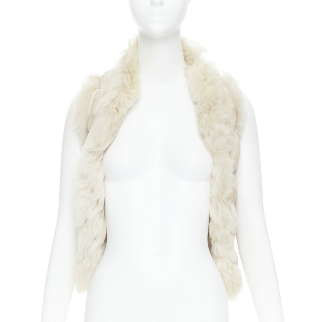 JOSEPH beige lambskin leather fur elastic stitching bolero vest FR36 S