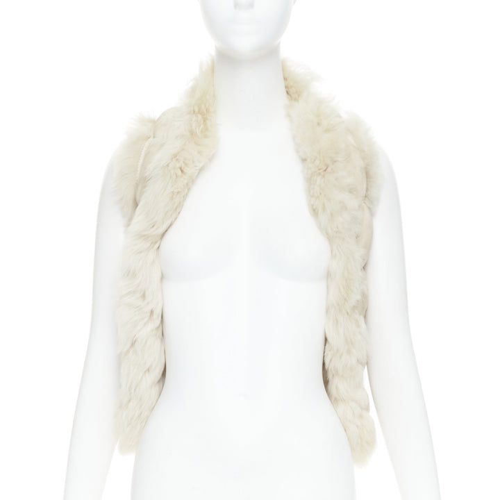 JOSEPH beige lambskin leather fur elastic stitching bolero vest FR36 S
