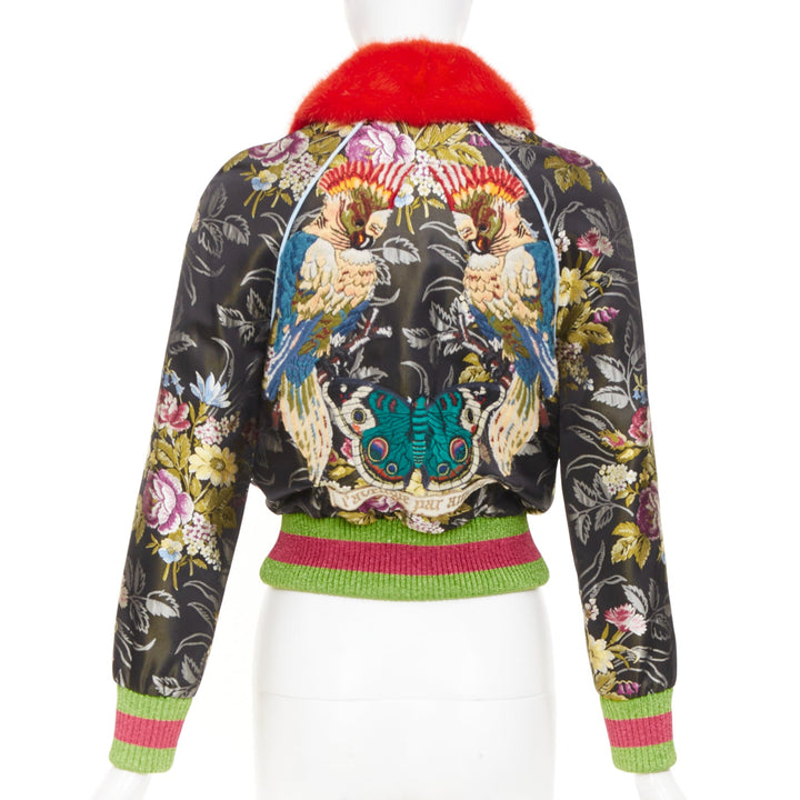 GUCCI 2016 Runway floral jacquard mink fur collar bomber jacket IT38 XS