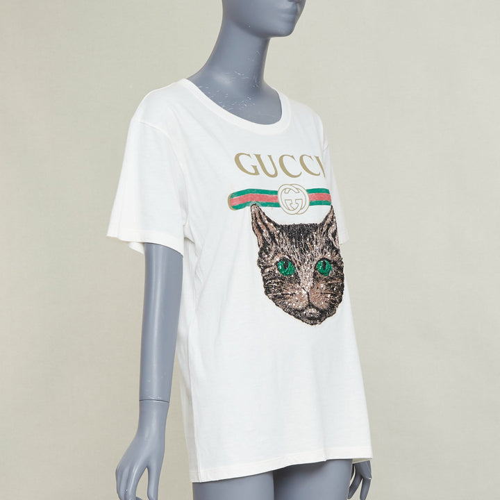 GUCCI Mystic Cat Sequin embroidered GG logo oversized tshirt XS