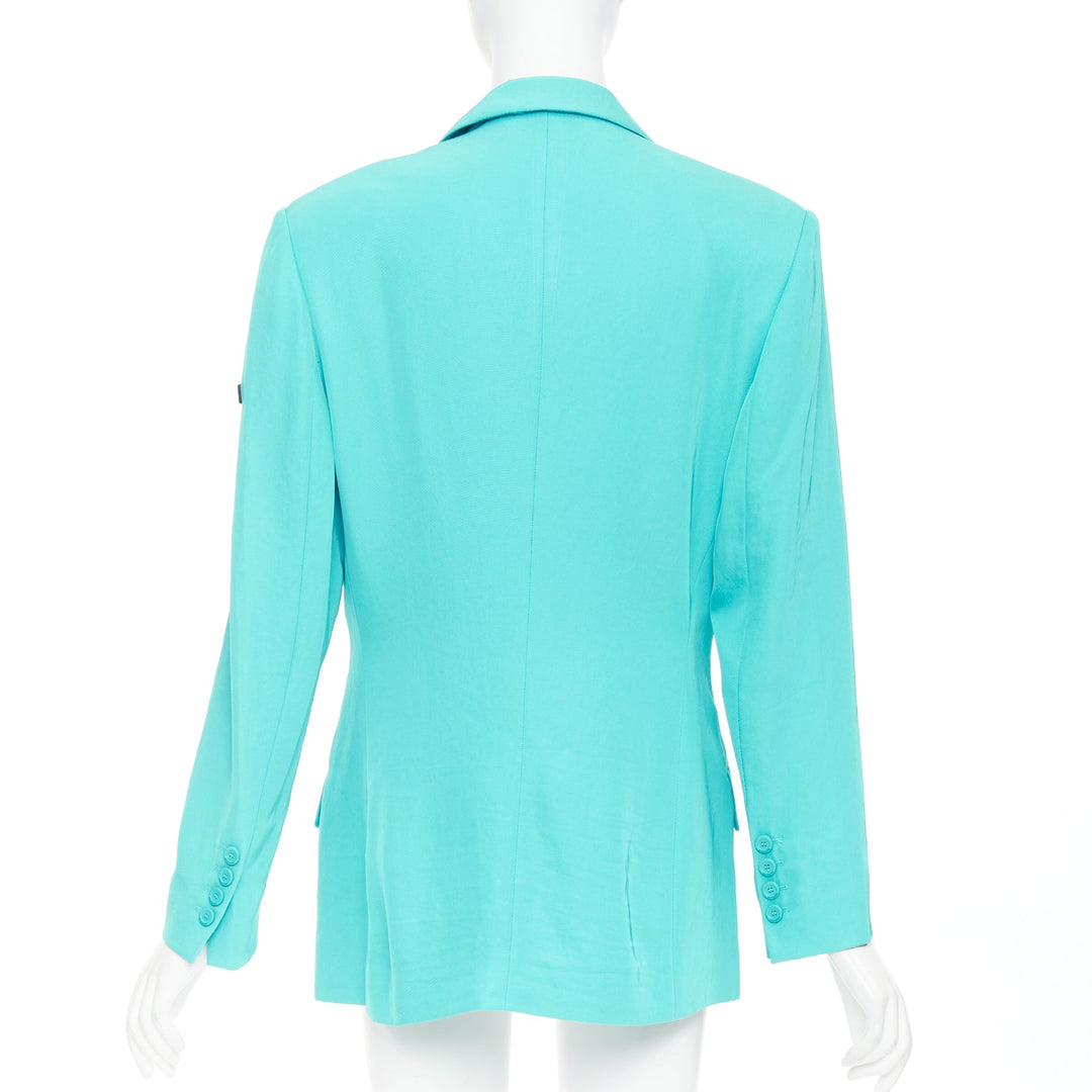 BALENCIAGA 2022 bright turquoise creased twill  rubber oversized blazer FR34 XS