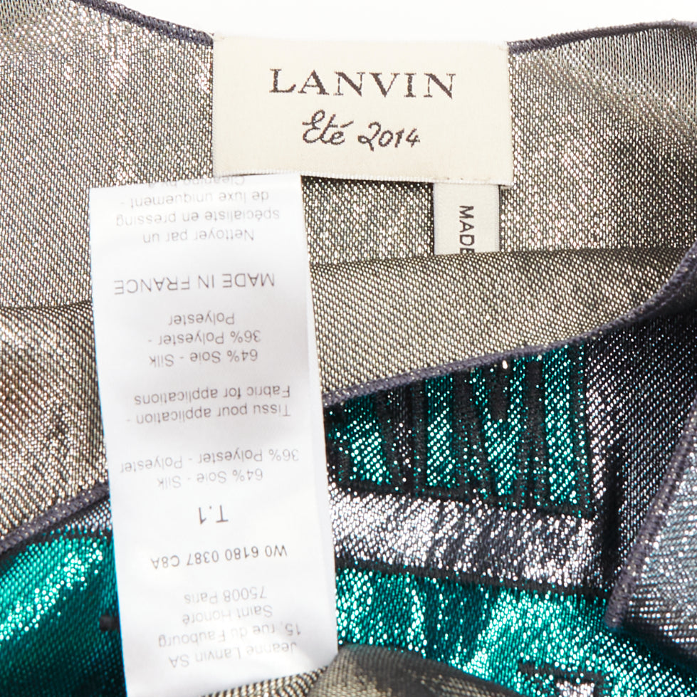 LANVIN 2014 Runway I Am Addicted To Gloss metallic green silver silk lame vest S