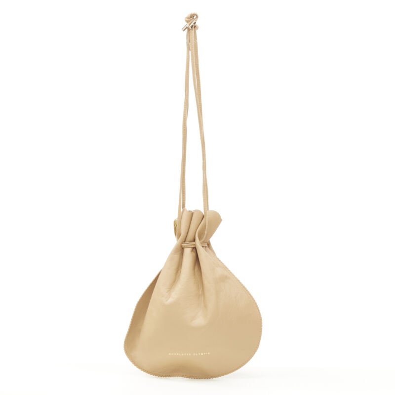 CHARLOTTE OLYMPIA Precious Pouch gold Kitty print tan leather drawstring bag