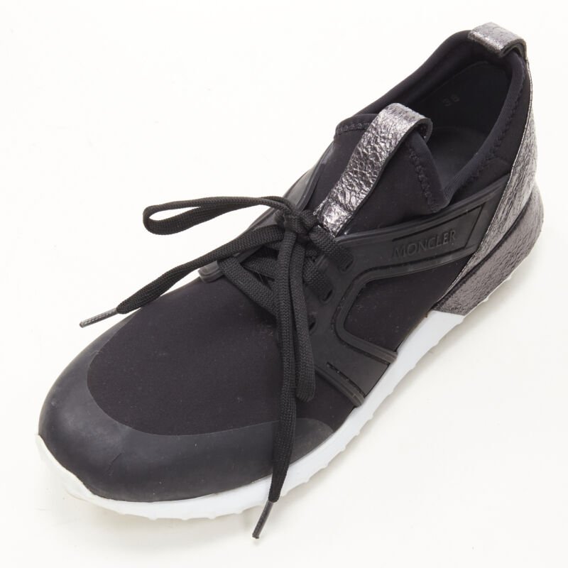 MONCLER black neoprene plastic caged metallic leather heel sports sneaker EU37