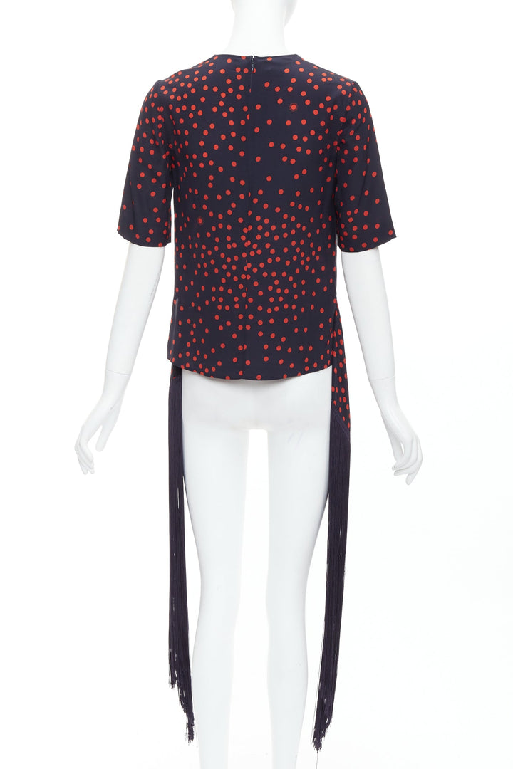 STELLA MCCARTNEY 2019 red navy silk polka dot fringe trim top IT38 XS