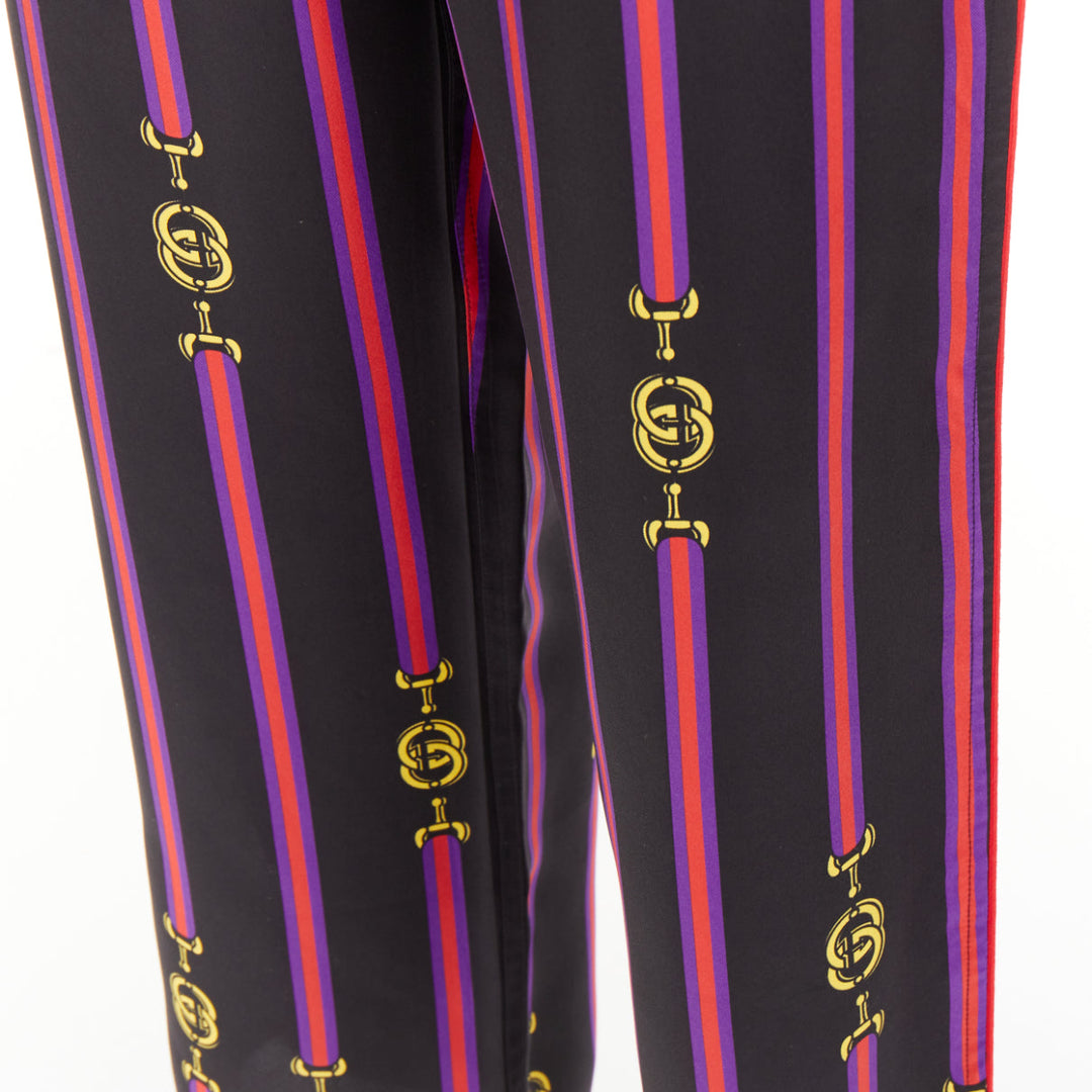GUCCI Garden 100% silk black purple yellow equestrian GG buckle pajama pants XS