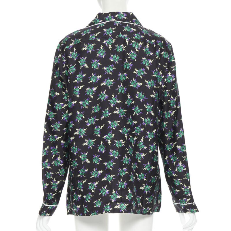 PRADA 2019 Frankenstein Micro Heart black print 100% silk pyjama shirt top M