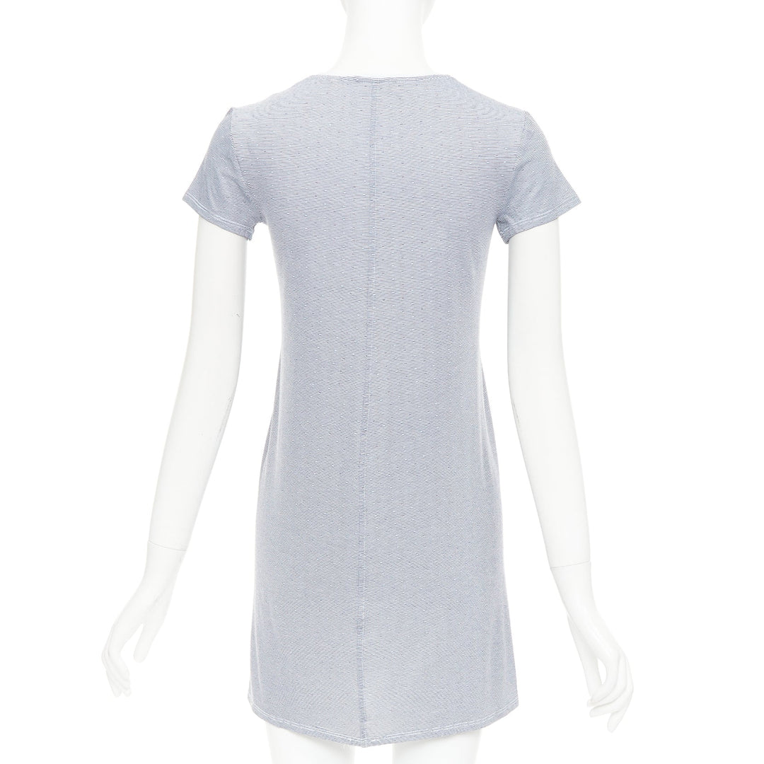THE ROW navy off white striped jersey round neck cap sleeve tshirt dress XS