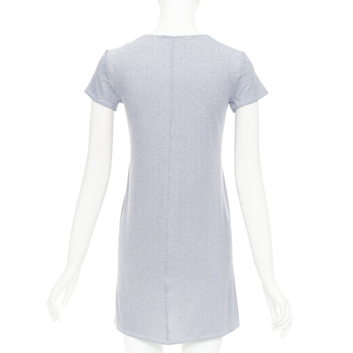 THE ROW navy off white striped jersey round neck cap sleeve tshirt dress XS